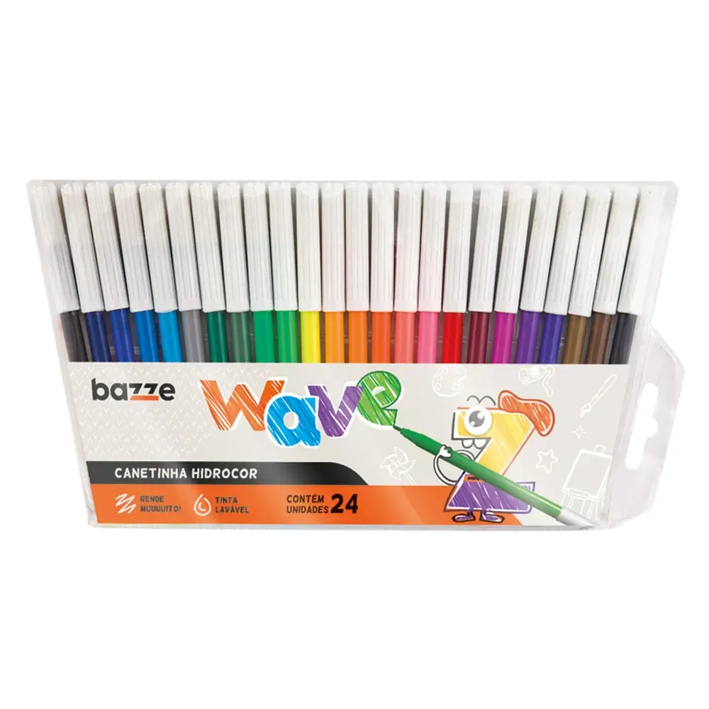 Hidrocor Ponta Fina Wave - 24 Cores - Bazze - Imagem 1