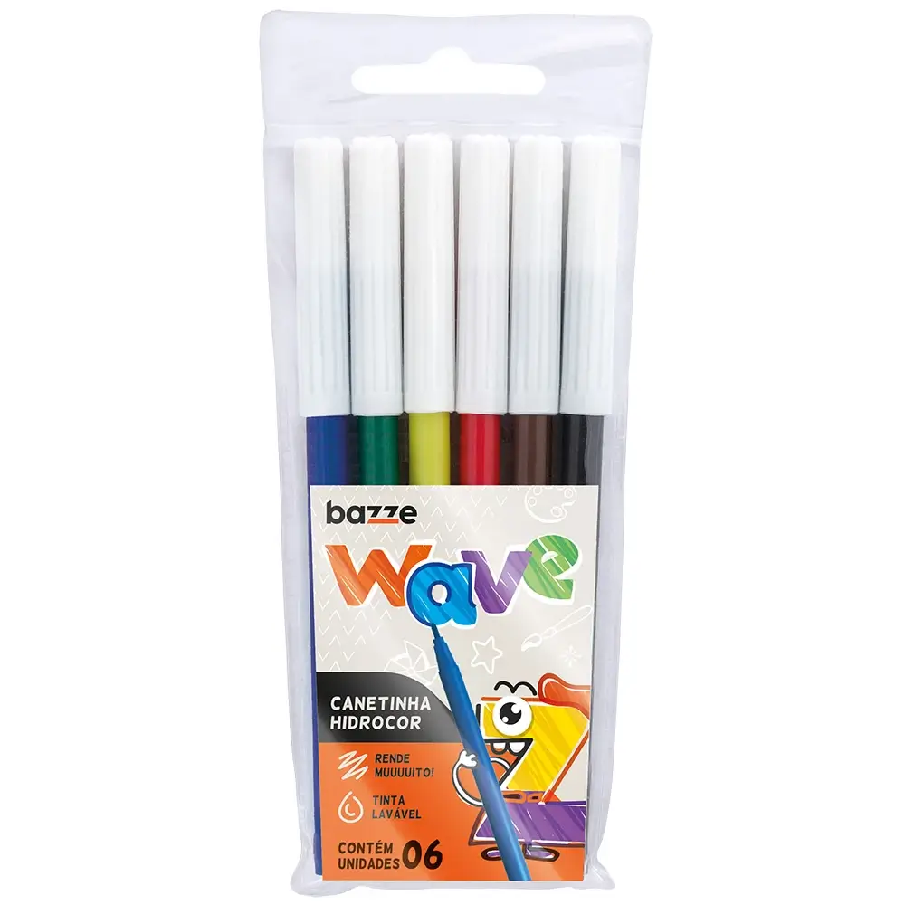Hidrocor Ponta Fina Wave - 6 Cores - Bazze - Imagem 1