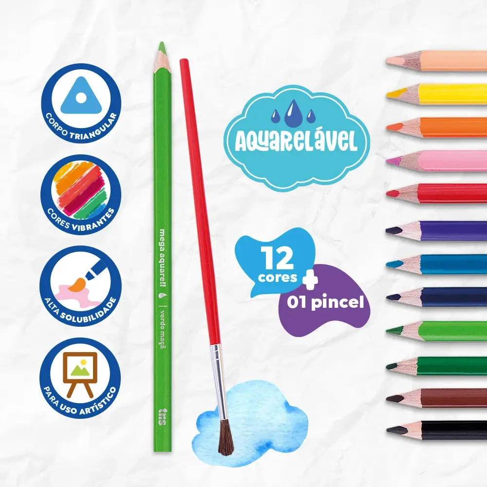 Lápis de Cor Mega Aquarell - 12 Cores + 1 Pincel - Tris - Imagem 3