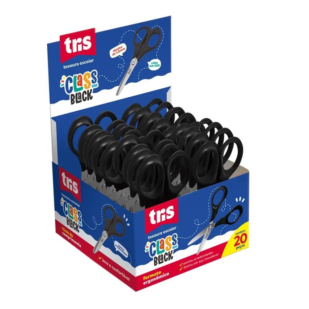 Tesoura Escolar Class - 13cm - Preto - Display C/20 un - Tris - Imagem 1