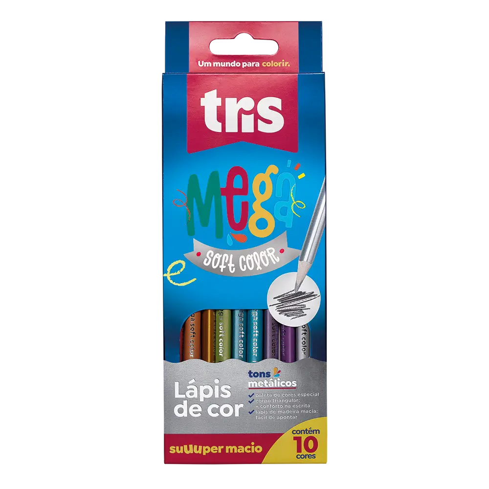 Lápis de Cor Mega Soft Color - Tons Metálicos - 10 Cores - Tris - Imagem 1