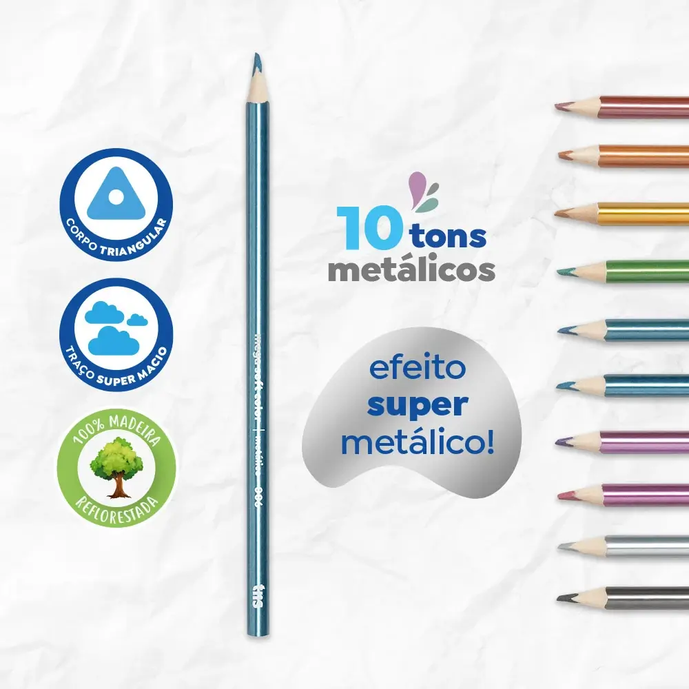 Lápis de Cor Mega Soft Color - Tons Metálicos - 10 Cores - Tris - Imagem 3
