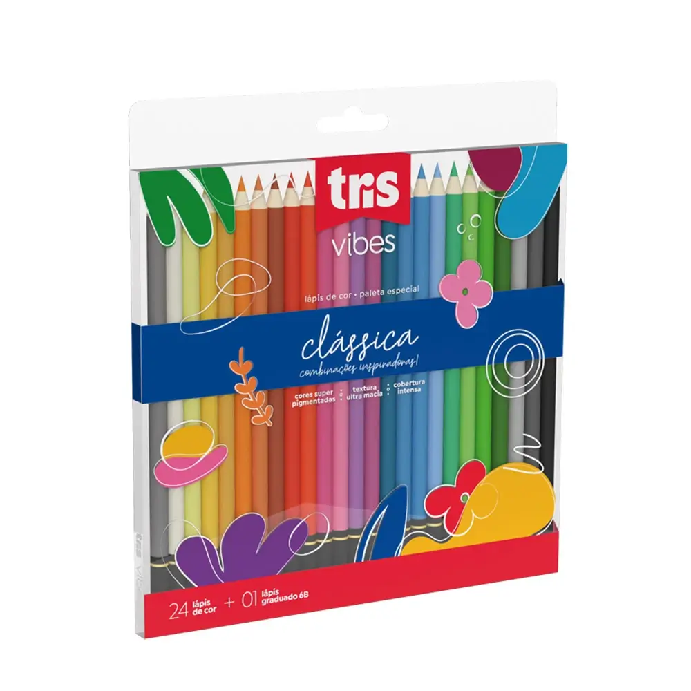 Lápis de Cor Vibes - Tons Clássicos - 24 Cores + 1 Lápis 6B - Tris - Imagem 1