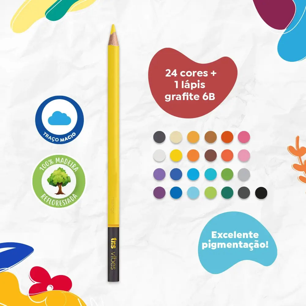 Lápis de Cor Vibes - Tons Clássicos - 24 Cores + 1 Lápis 6B - Tris - Imagem 3