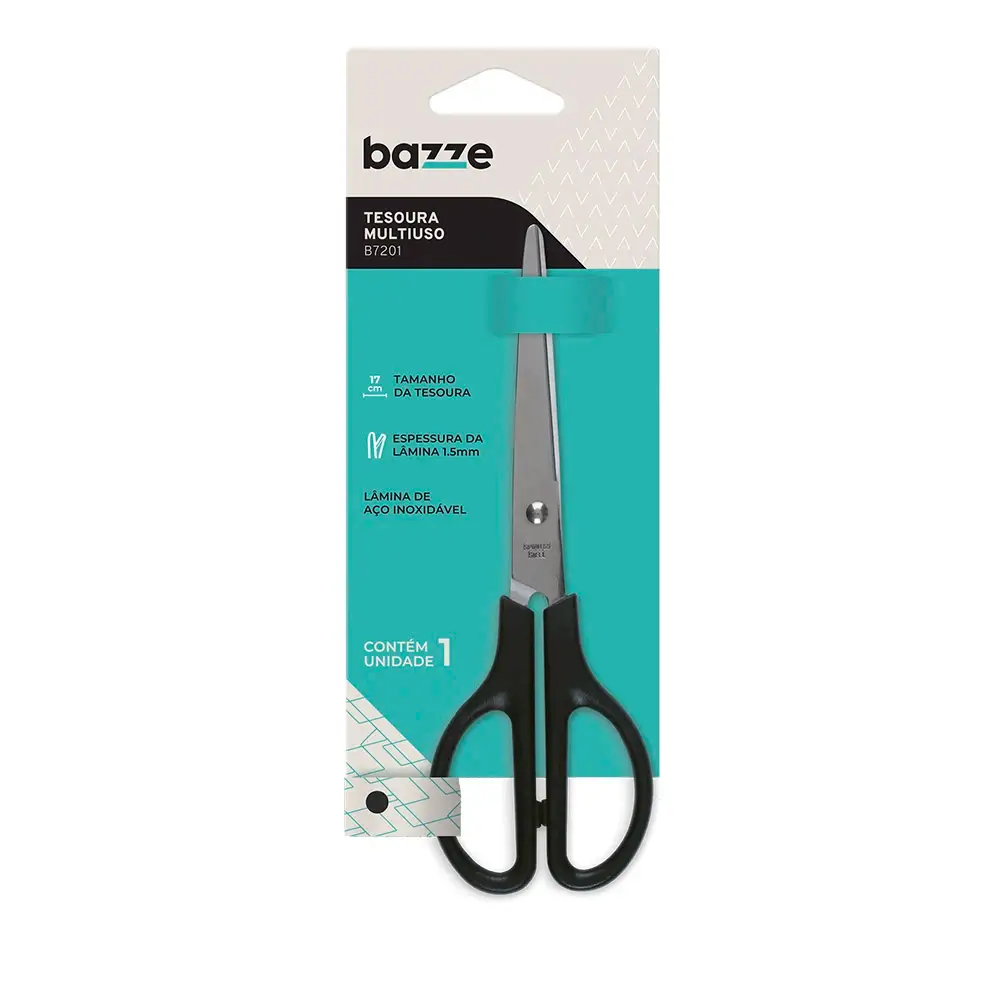 Tesoura Multiuso B7201 - 17cm - Preto - Cartela C/1 un - Bazze - Imagem 1