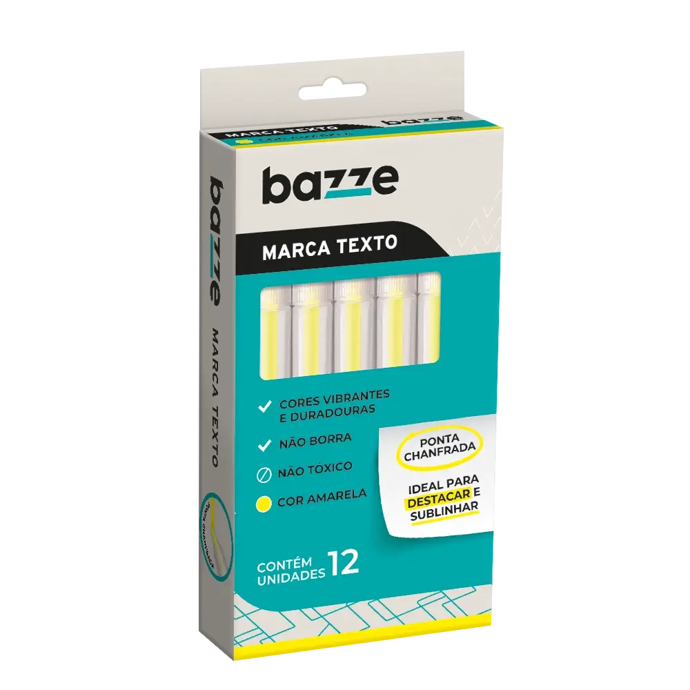 Marca-Texto - Neon - Amarelo - Caixa C/12 un - Bazze - Imagem 1