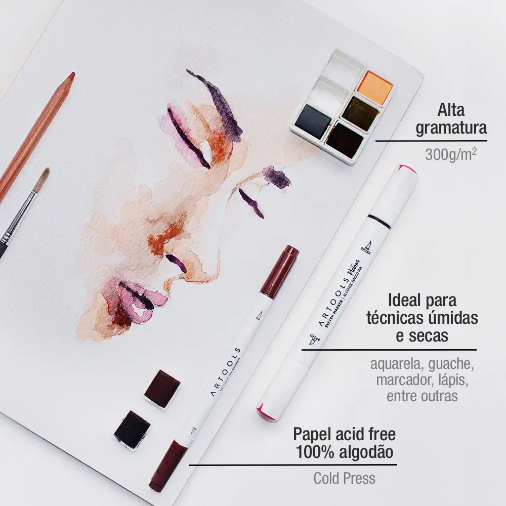 Papel Aquarell Cotton A3 - 300g - 12 Folhas - Artools - Imagem 2