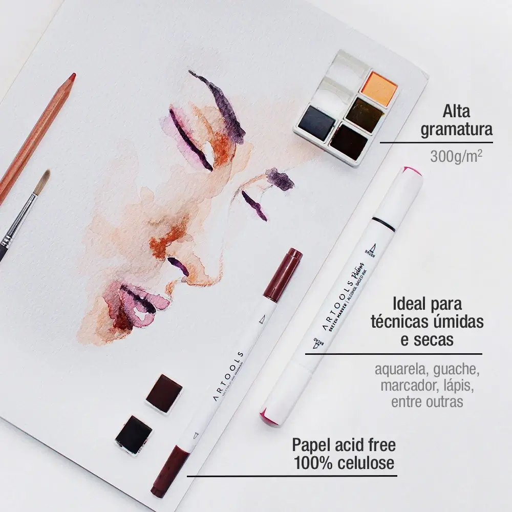 Papel Aquarell Celulose A4 - 300g - 12 Folhas - Artools - Imagem 3