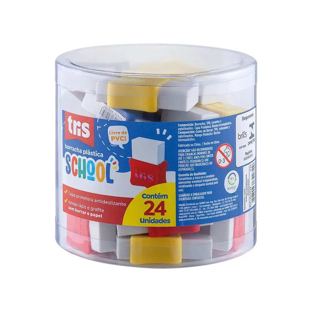 Borracha School - Clássica - Cores Sortidas - Display C/24 un - Tris - Imagem 1