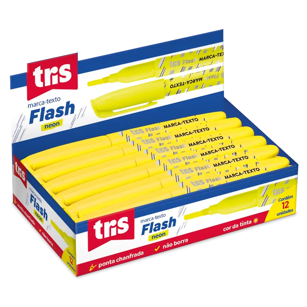 Marca-Texto Flash Neon - Amarelo - Display C/12 un - Tris - Imagem 1