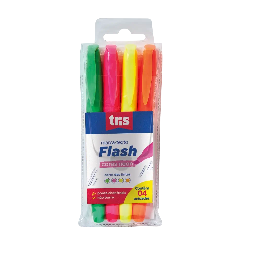 Marca-Texto Flash Neon - Conjunto C/4 Cores - Tris - Imagem 1