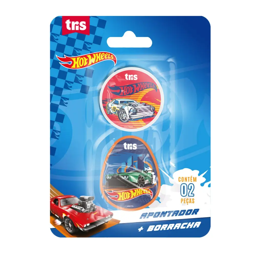Kit Apontador com Depósito + Borracha - Cartela C/2 peças - Hot Wheels - Imagem 1