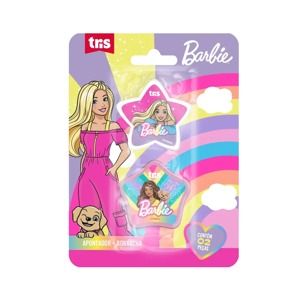 Kit Apontador com Depósito + Borracha - Cartela C/2 peças - Barbie - Imagem 1