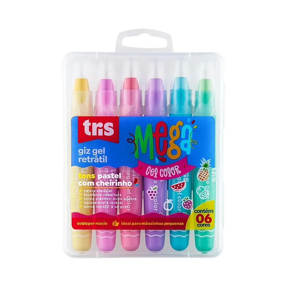 Giz Retrátil Mega Gel Color - Tons Pastel - 6 Cores - Tris - Imagem 1