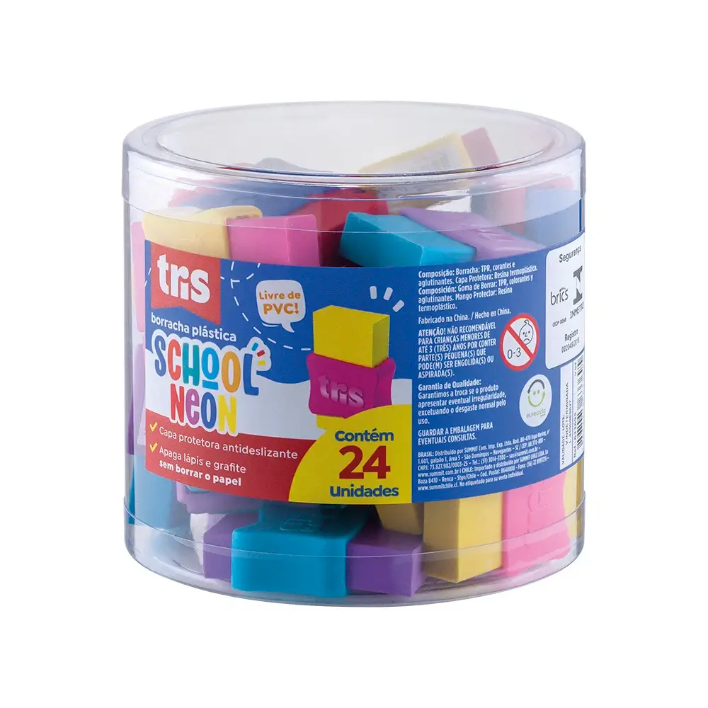 Borracha School - Neon - Cores Sortidas - Display C/24 un - Tris - Imagem 1