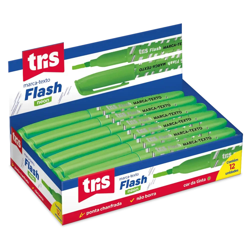 Marca-Texto Flash Neon - Verde - Display C/12 un - Tris - Imagem 1
