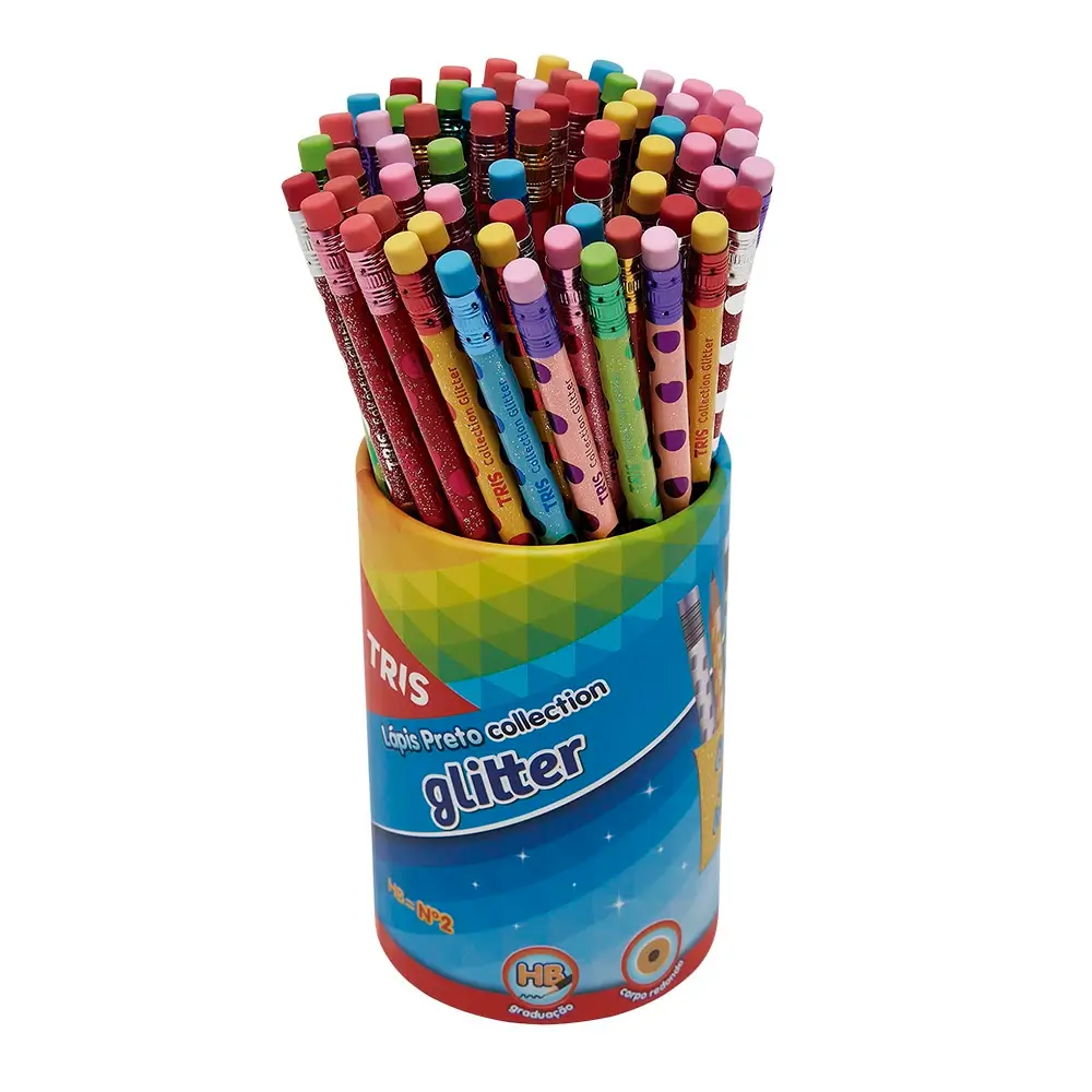 Lápis Preto Com Borracha - Collection Glitter - HB - Pote C/72 UN - Tris - Imagem 1