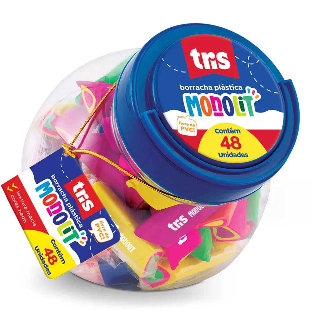 Borracha Monolit - Cores Sortidas - Pote C/48 un - Tris - Imagem 1