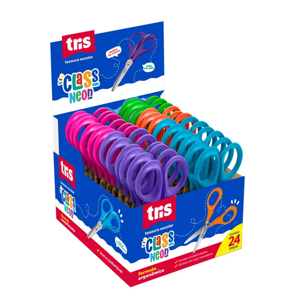 Tesoura Escolar Class Neon - 13cm - Display C/24 un - Tris - Imagem 1