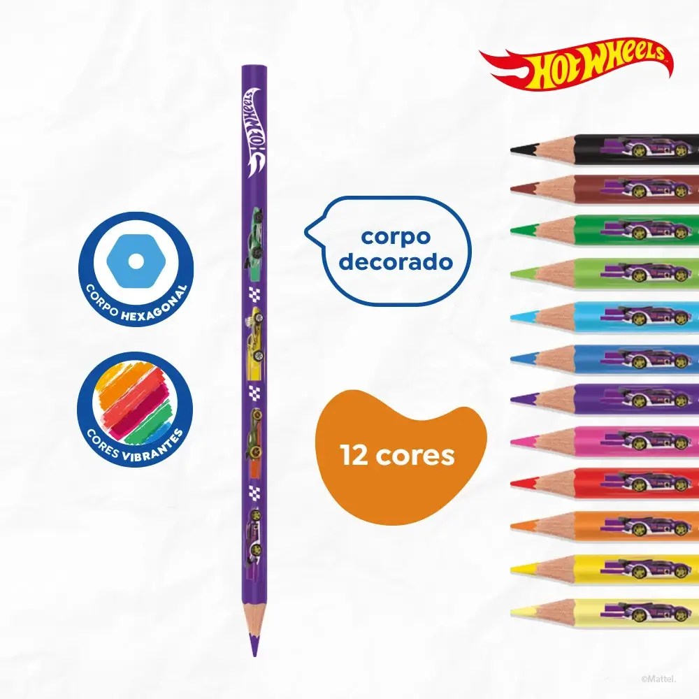 Lápis de Cor - 12 Cores - Hot Wheels - Imagem 3