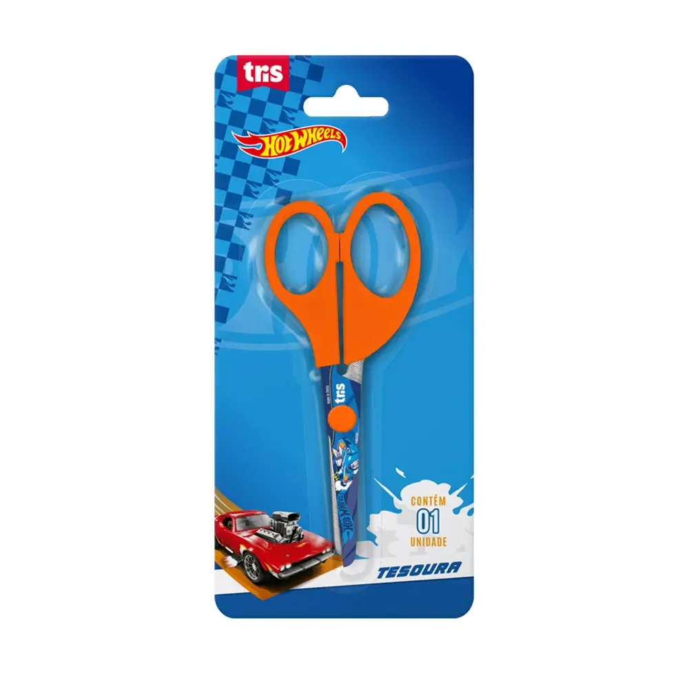 Tesoura Escolar - Lâmina Decorada - 13cm - Cartela C/1 un - Hot Wheels - Imagem 1