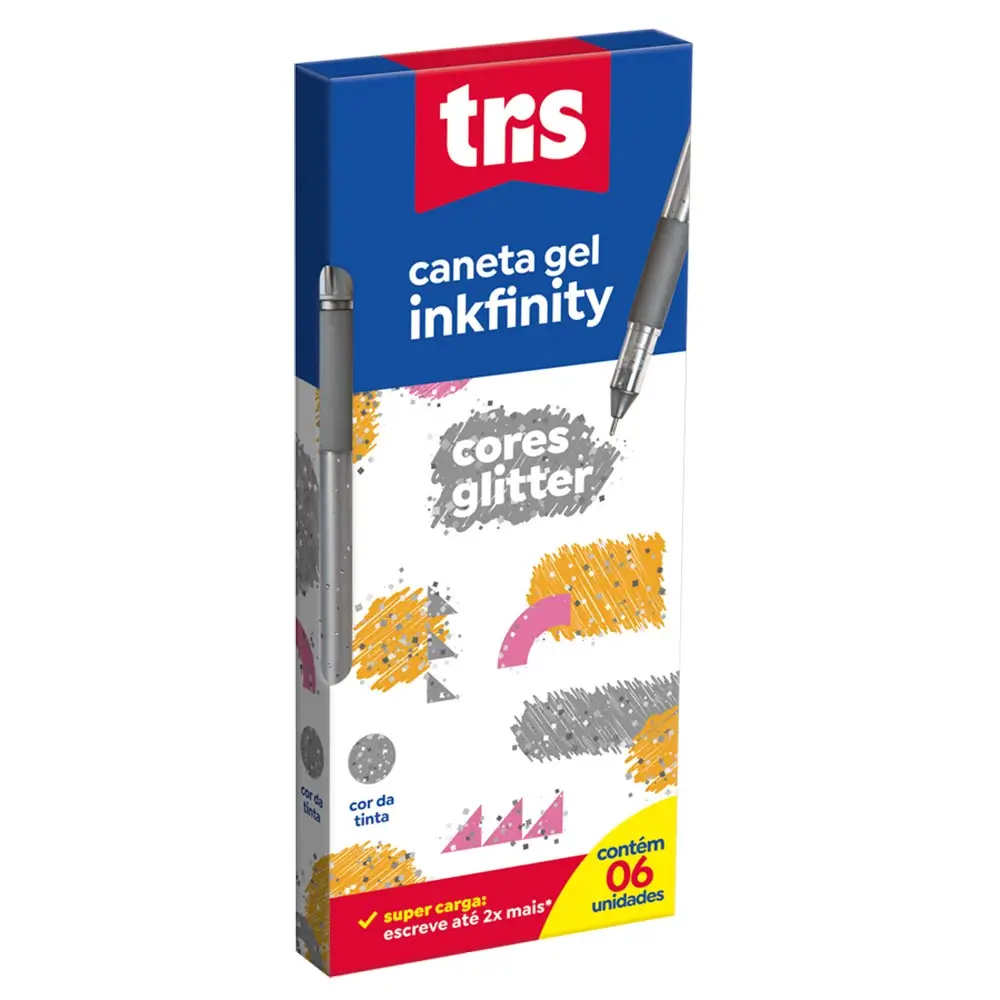 Caneta Gel Inkfinity - Glitter - Prata - 1.0mm - Caixa C/6 un - Tris - Imagem 1