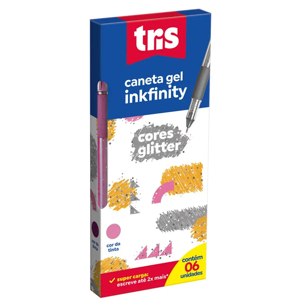 Caneta Gel Inkfinity - Glitter - Rosa - 1.0mm - Caixa C/6 un - Tris - Imagem 1