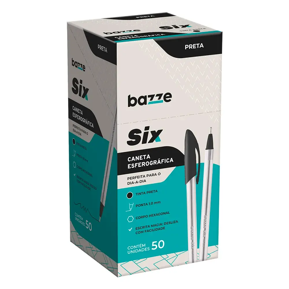 Caneta Esferográfica Six - Preto - 1.0mm - Caixa C/50 un - Bazze - Imagem 1