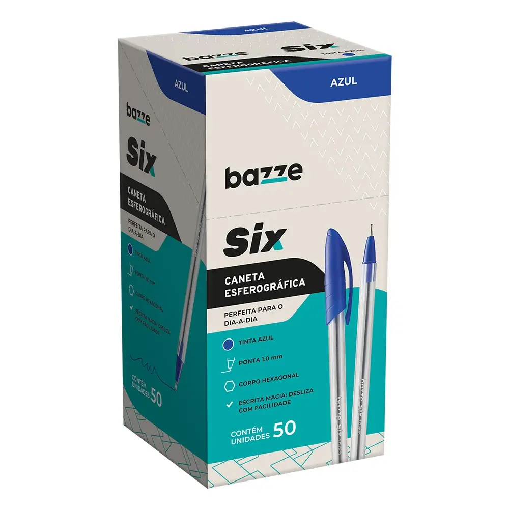 Caneta Esferográfica Six - Azul - 1.0mm - Caixa C/50 un - Bazze - Imagem 1