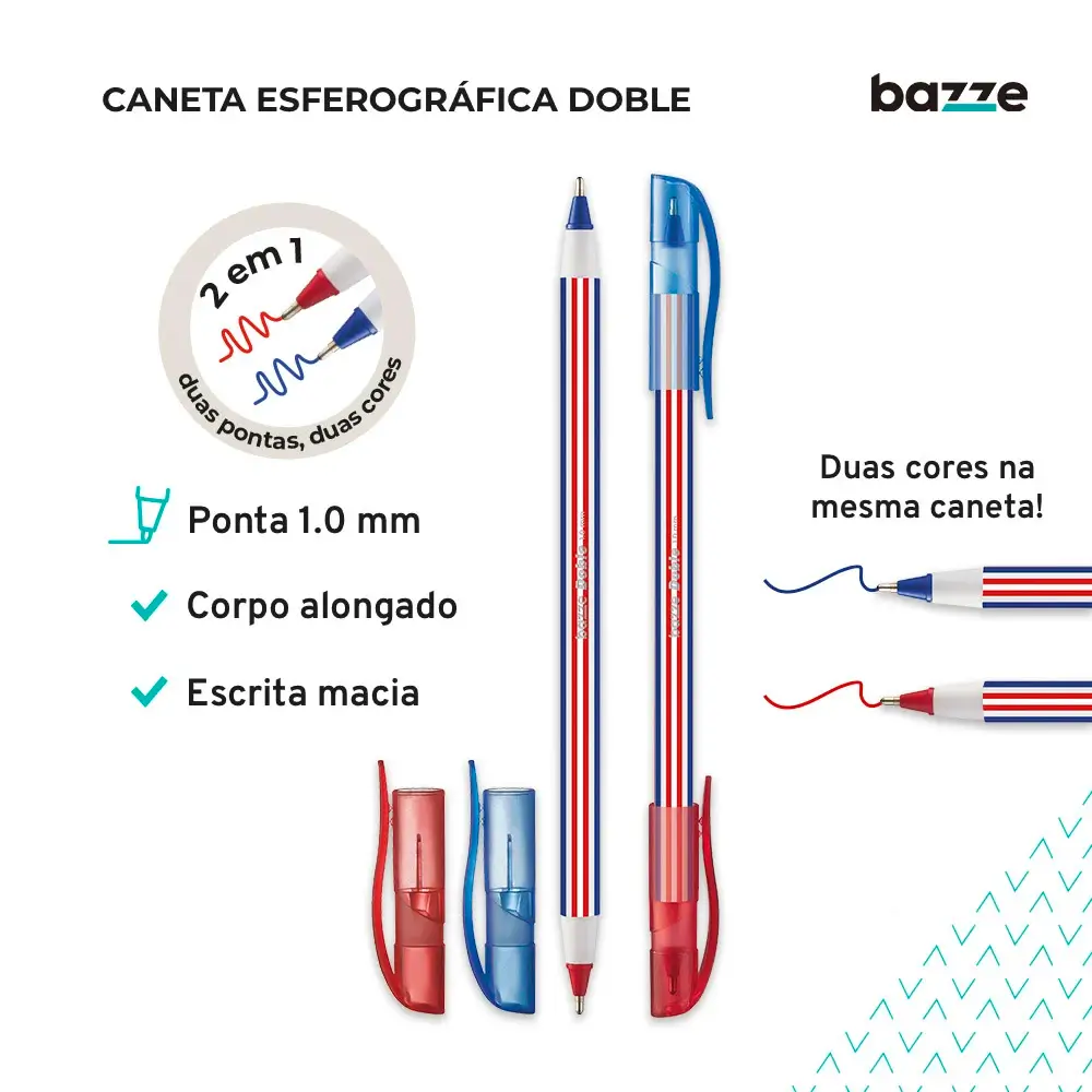 Caneta Esferográfica Doble - Azul/Vermelho - 1.0mm - Pote C/24 un - Bazze - Imagem 3