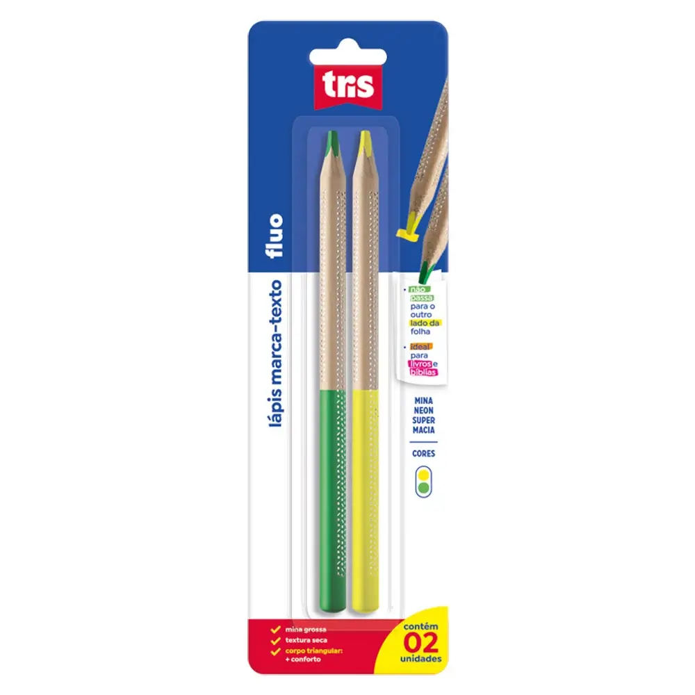 Lápis Marca-Texto Fluo - Amarelo/Verde - Cartela C/2 un - Tris - Imagem 1