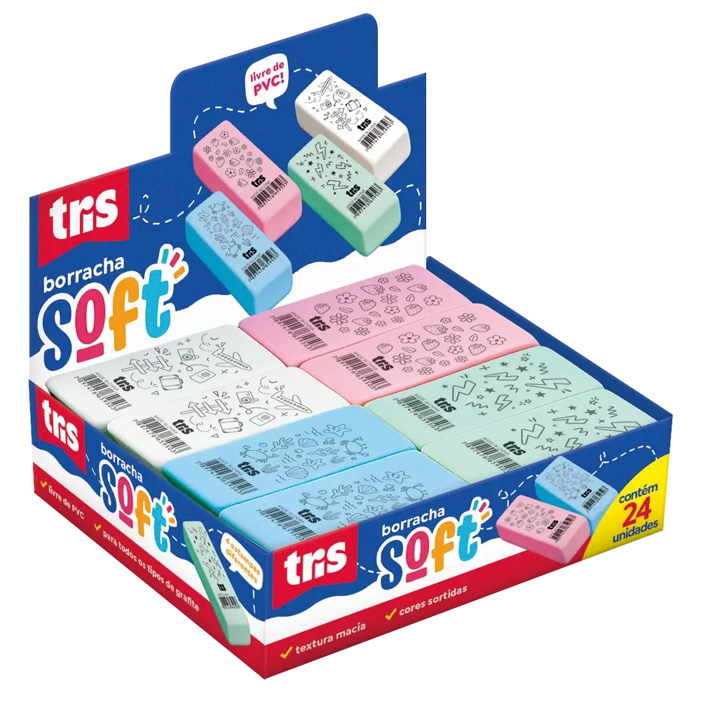 Borracha Soft - Cores Sortidas - Display C/24 un - Tris - Imagem 1