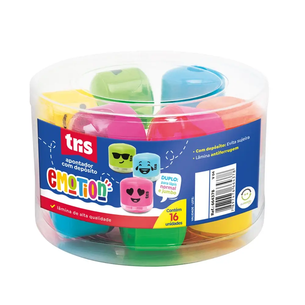 Apontador com Depósito Emotion - Cores Sortidas - Pote C/16 un - Tris - Imagem 1