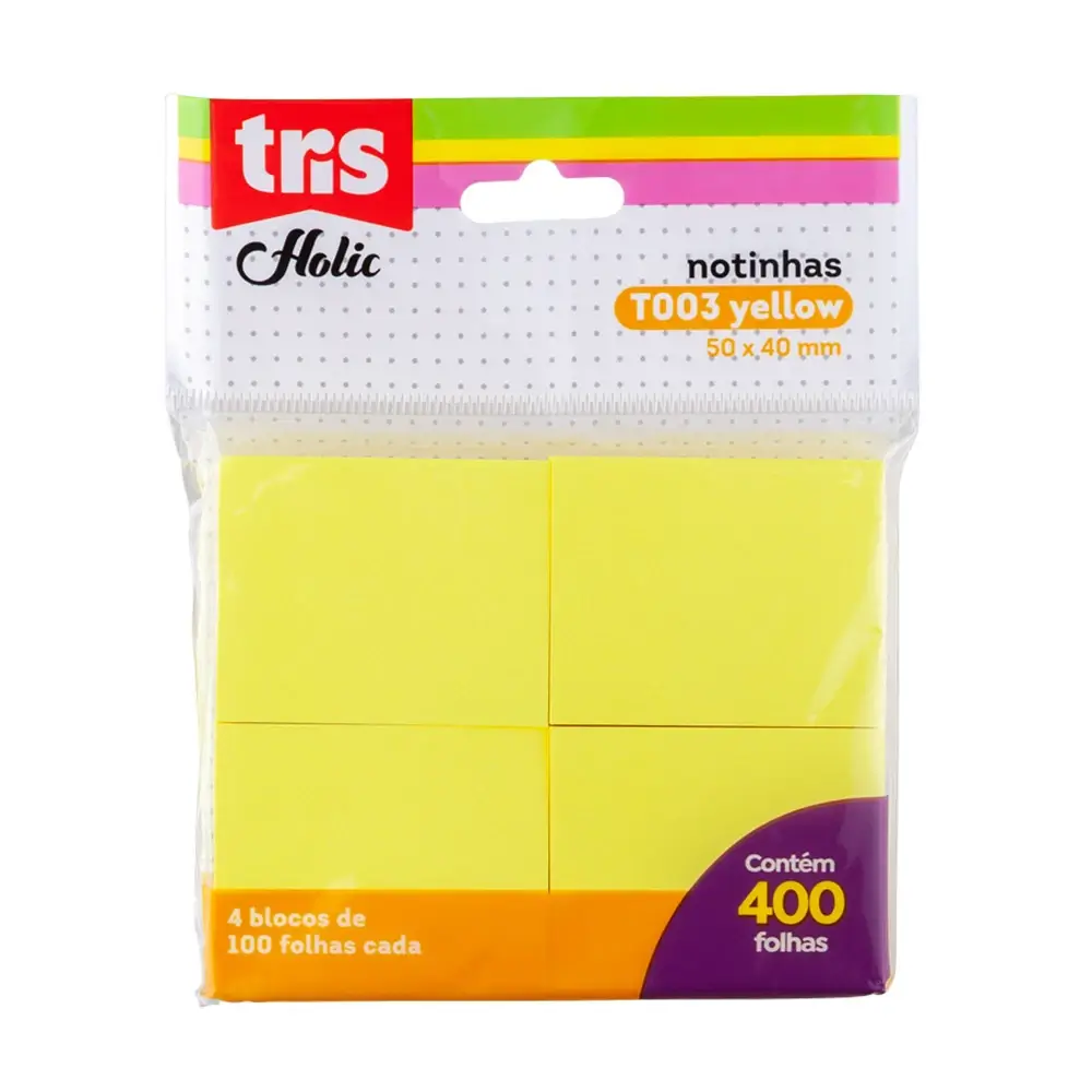 Notas Autoadesivas Holic Pop T003 - Amarelo - Polybag C/4 Blocos x 100Folhas - Tris - Imagem 1