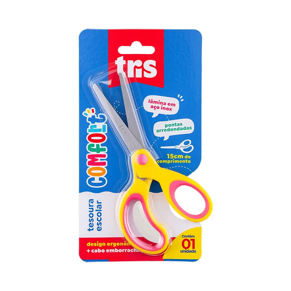 Tesoura Escolar Comfort - 15cm - Cartela C/1 un - Tris - Imagem 1