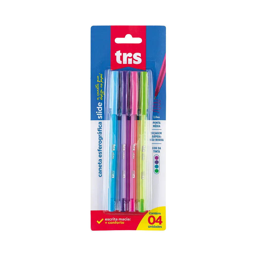 Caneta Esferográfica Slide Fashion - 1.0mm - Cartela C/4 un - Tris - Imagem 1