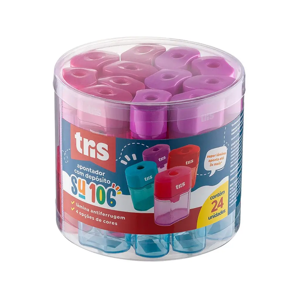 Apontador com Depósito Su106 - Cores Sortidas - Pote C/24 un - Tris - Imagem 1