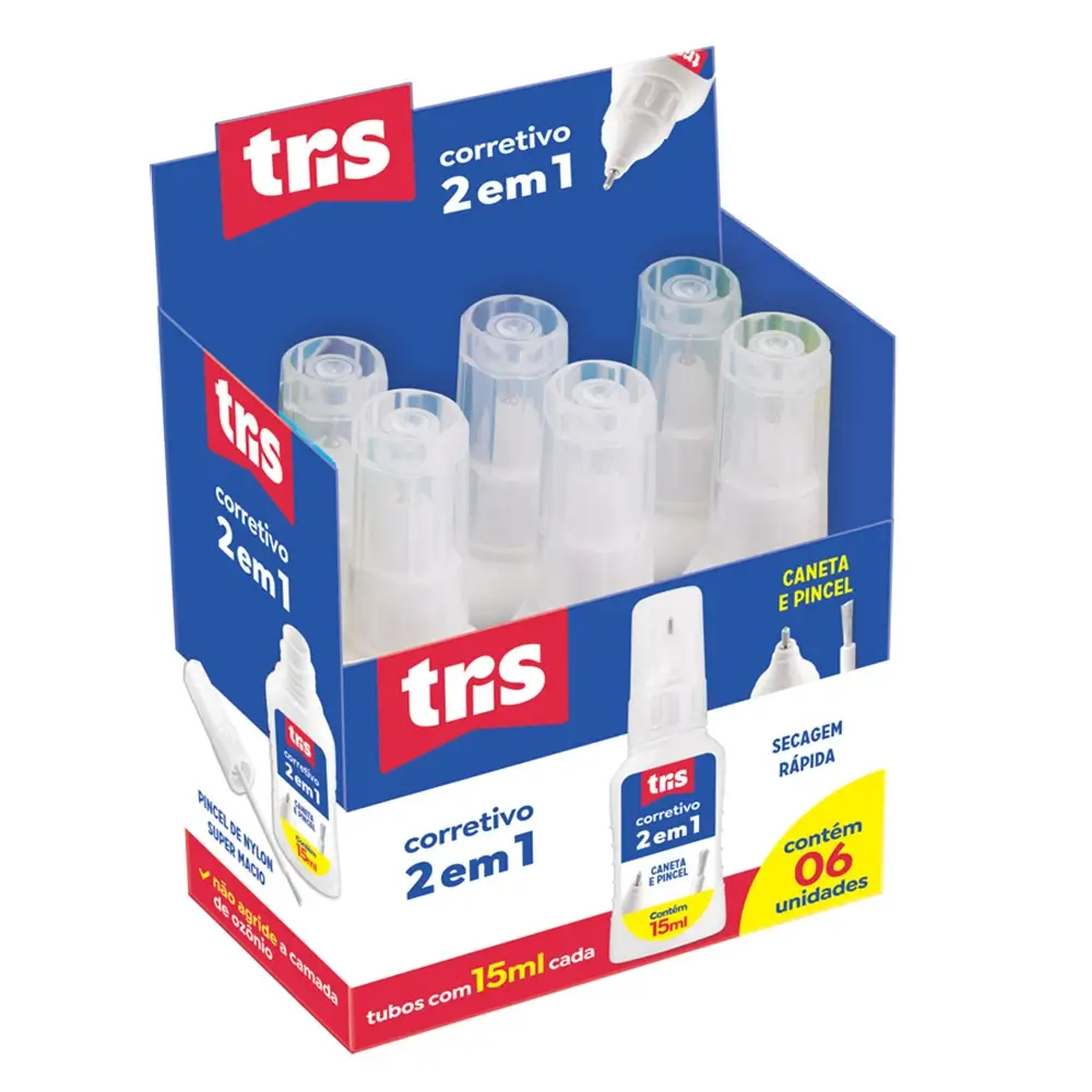 Corretivo Líquido 2 Em 1 - 15ml - Display C/6 un - Tris - Imagem 1