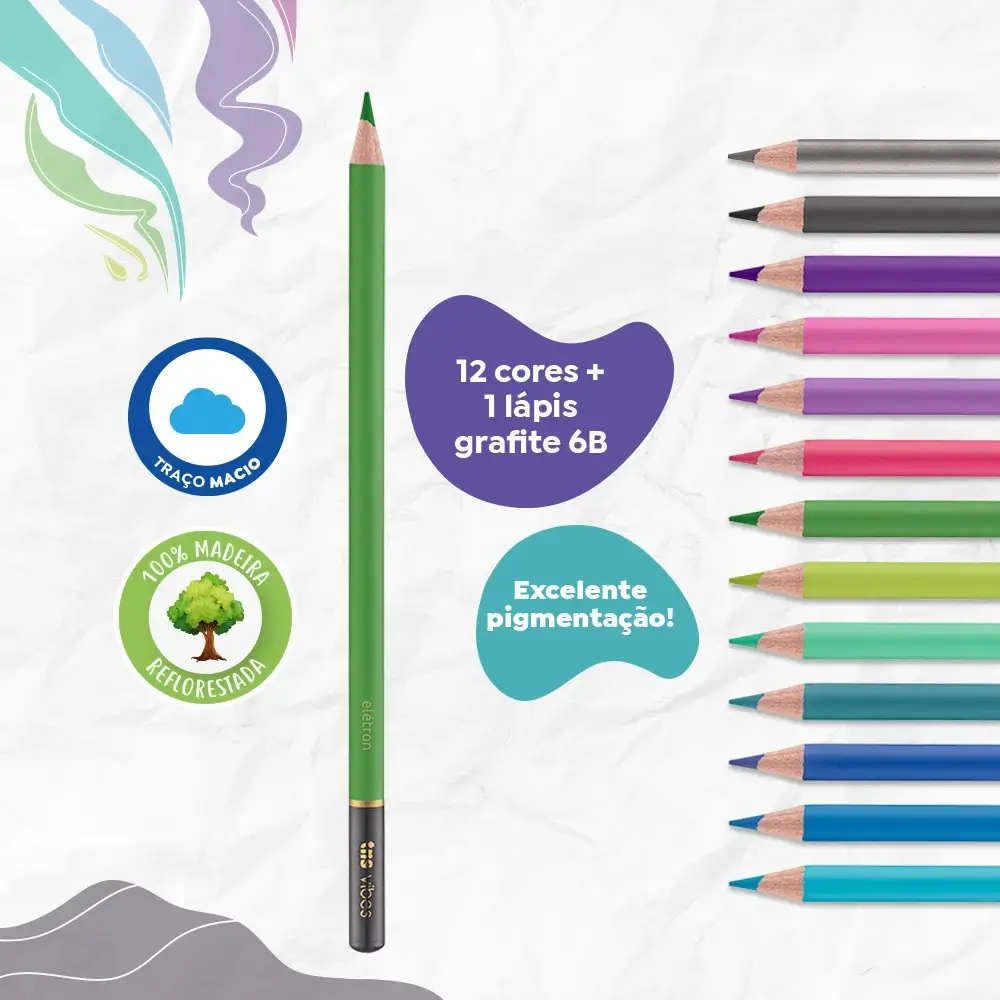 Lápis de Cor Vibes - Tons Aurora Boreal - 12 Cores + 1 Lápis 6b - Tris - Imagem 3