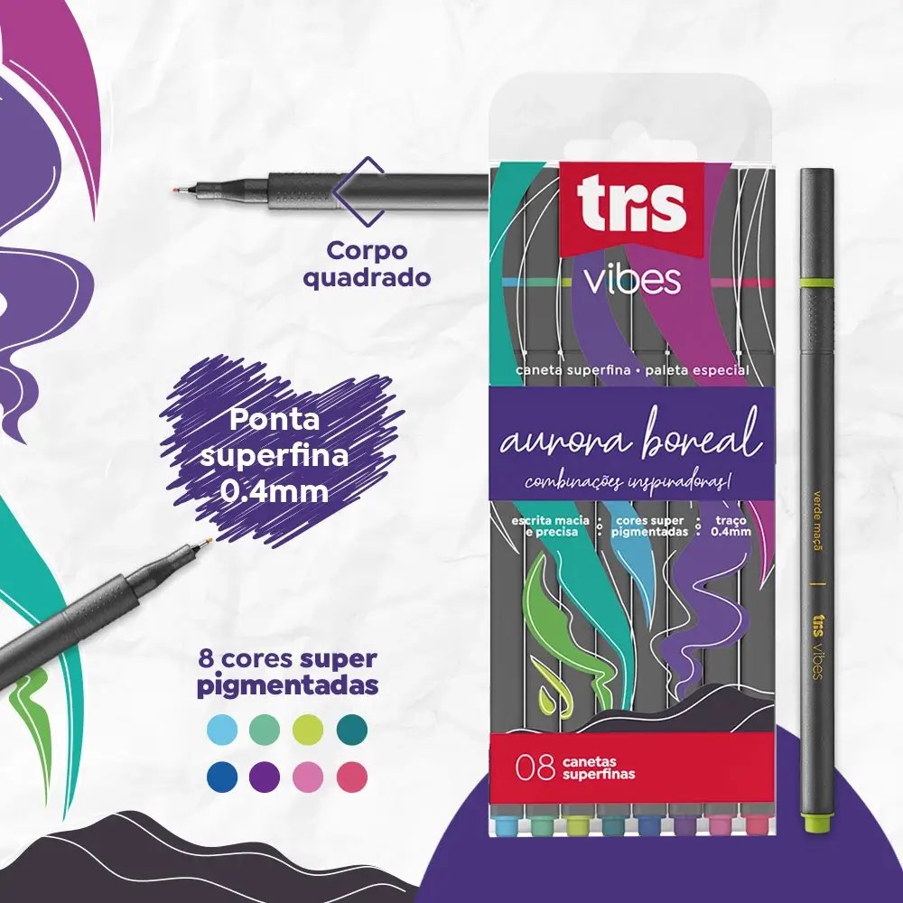 Caneta Superfina Vibes - Aurora Boreal - 8 Cores - Tris - Imagem 3