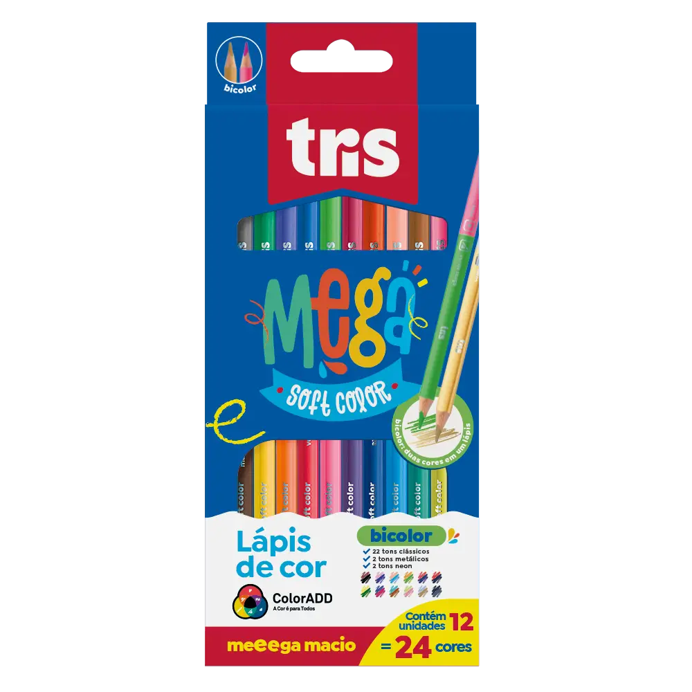 Lápis de Cor Ponta Dupla Mega Soft Color - Bicolor - 24 Cores - Tris - Imagem 1