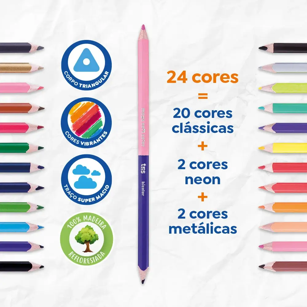 Lápis de Cor Ponta Dupla Mega Soft Color - Bicolor - 24 Cores - Tris - Imagem 3