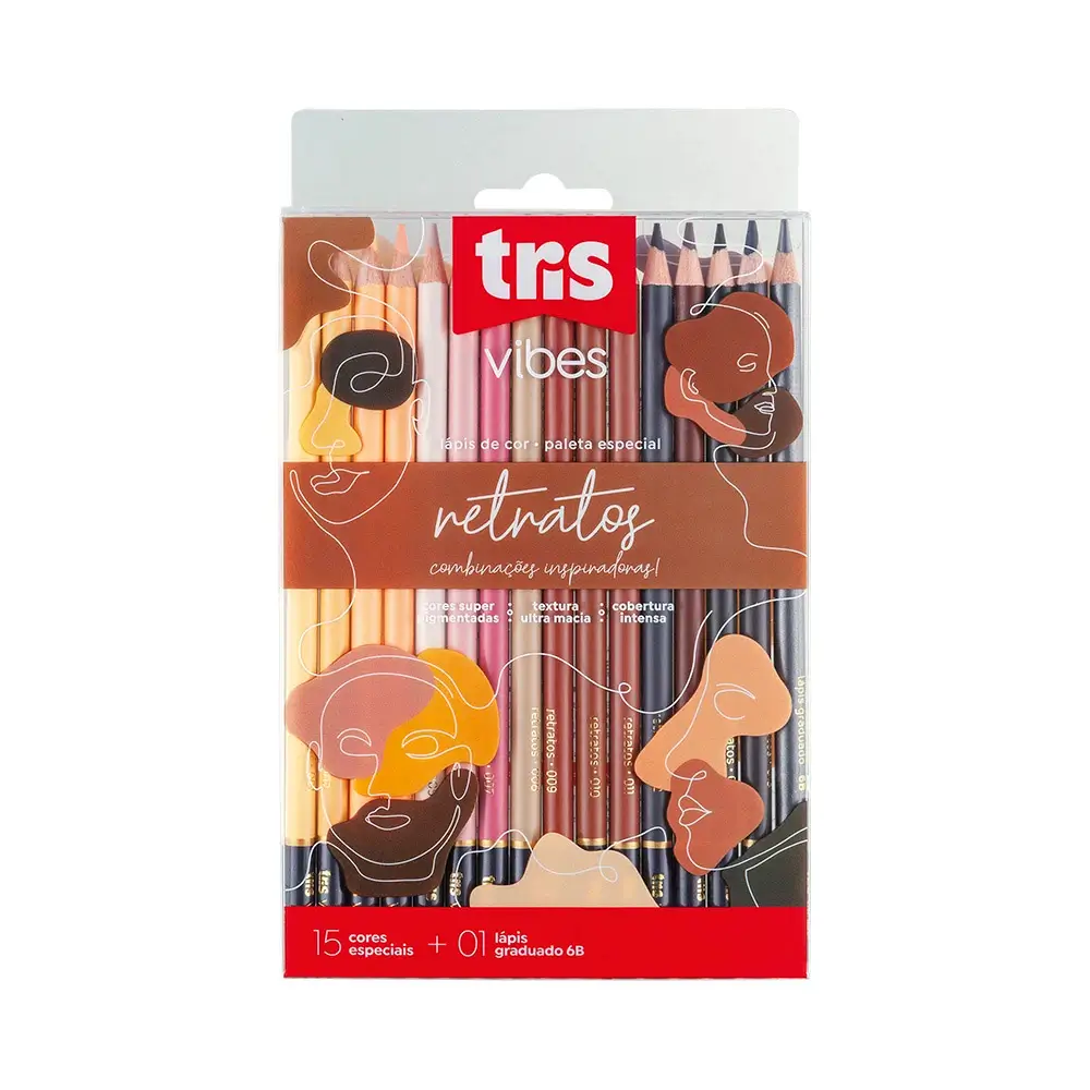 Lápis de Cor Vibes - Tons Retratos - 15 Cores + 1 Lápis 6b - Tris - Imagem 1
