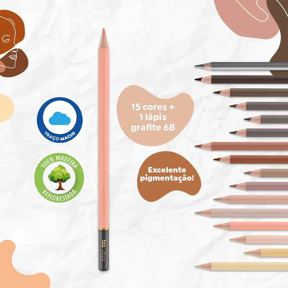 Lápis de Cor Vibes - Tons Retratos - 15 Cores + 1 Lápis 6b - Tris - Imagem 3