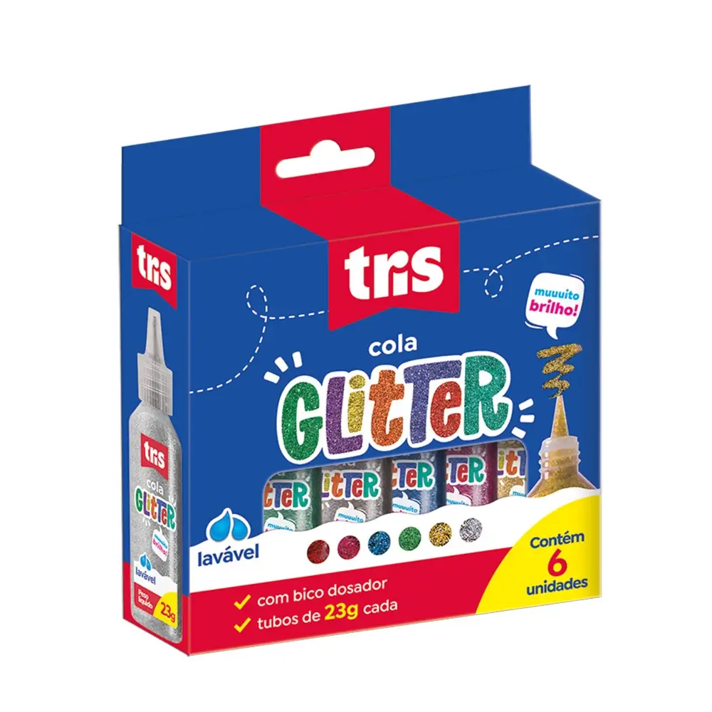 Cola Glitter - 23g - Cores Sortidas - Caixa C/6 un - Tris - Imagem 1