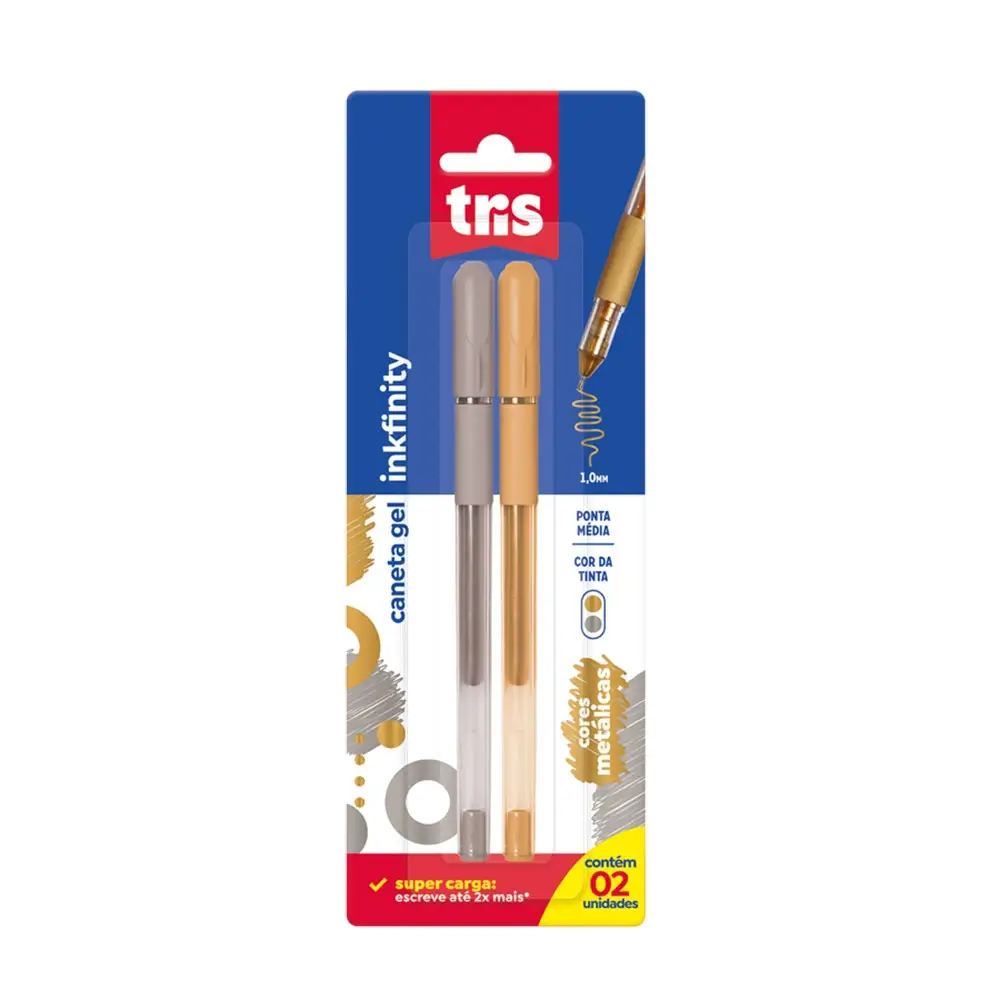 Caneta Gel Inkfinity - Metálica - Ouro/Prata - 1.0mm - Cartela C/2 un - Tris - Imagem 1