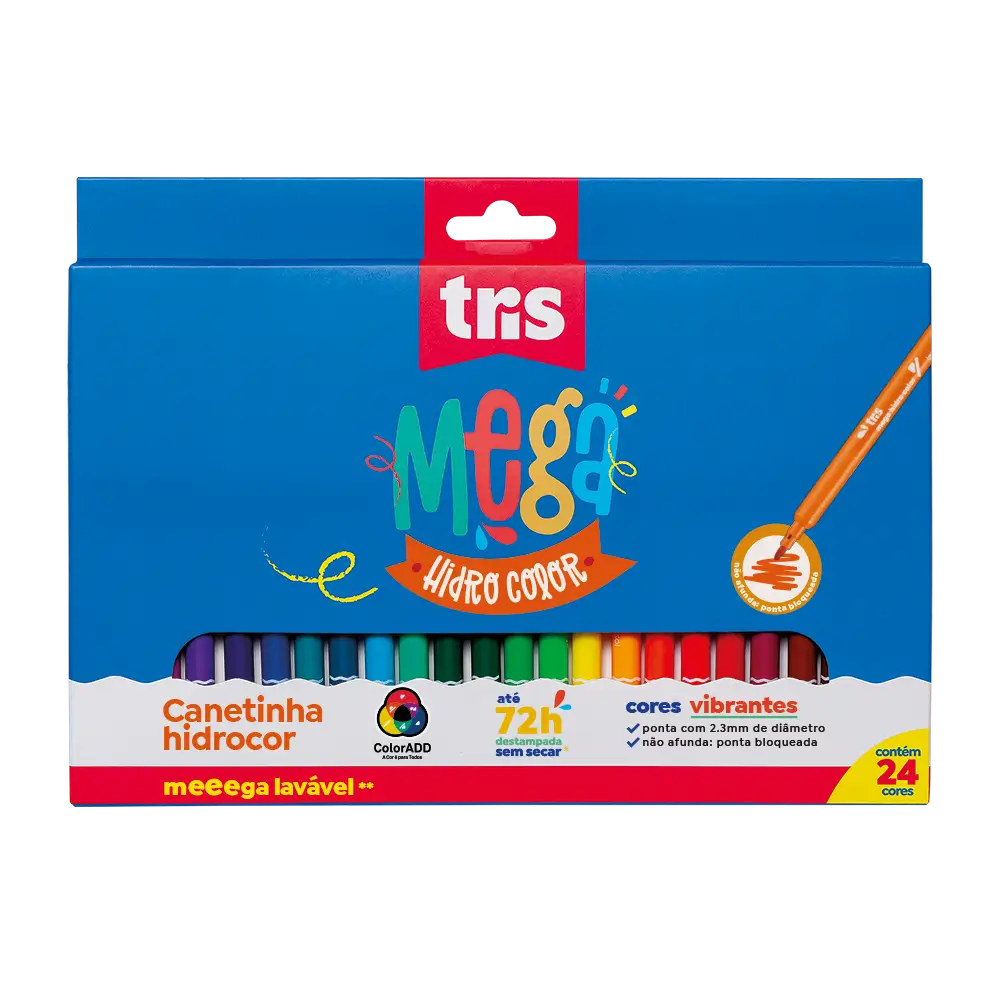 Hidrocor Ponta Fina Mega Hidro Color - 24 Cores - Tris - Imagem 1
