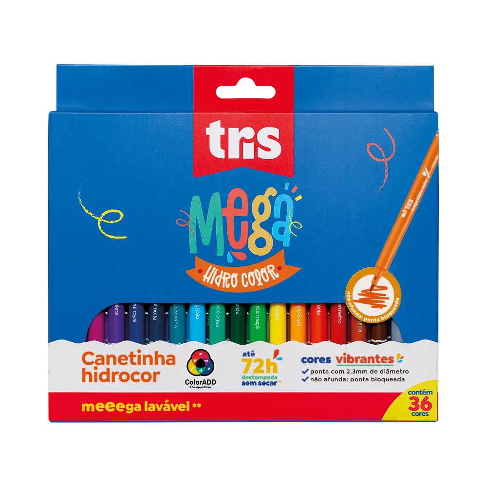 Hidrocor Ponta Fina Mega Hidro Color - 36 Cores - Tris - Imagem 1