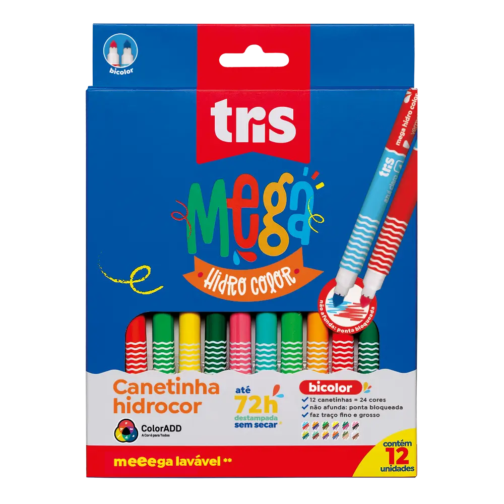 Hidrocor Ponta Dupla Mega Hidro Color - Bicolor - 24 Cores - Tris - Imagem 1