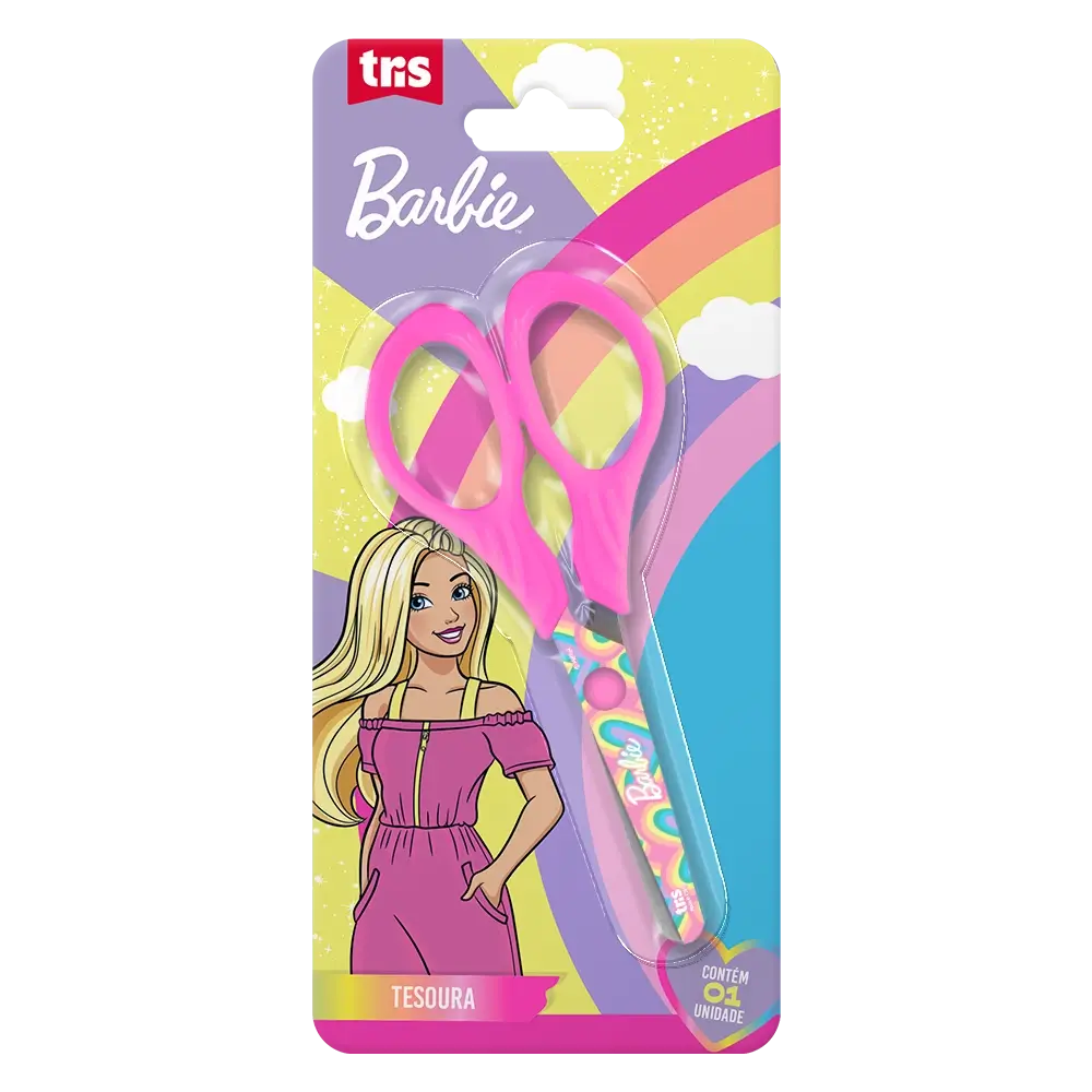 Tesoura Escolar - Lâmina Decorada - 13cm - Cartela C/1 un - Barbie - Imagem 1